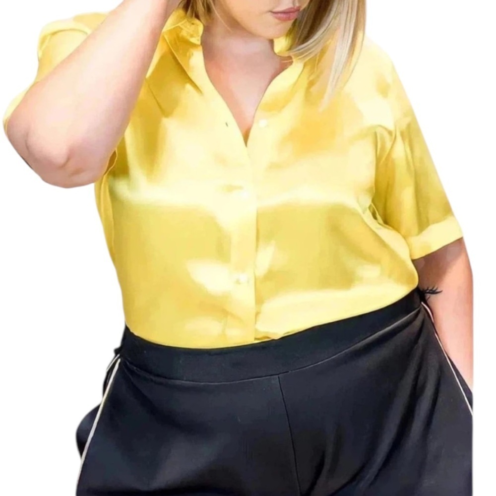 NWT AMANDA UPRICHARD Women’s Silk Yellow Button Down Shirt